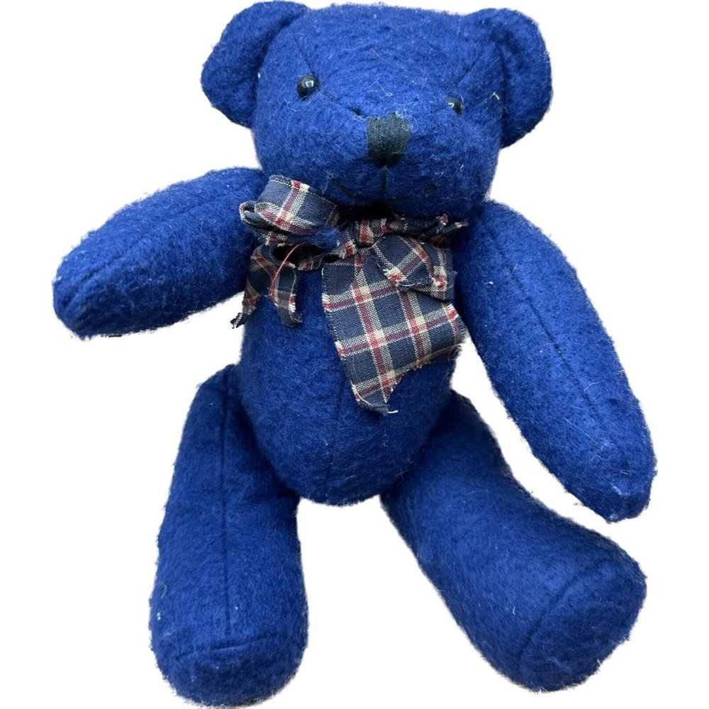 Vintage Delton Products Corp. Plush Mrs Teddy Bear in Navy bow 8”